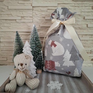 Mikulás zsák - csillogós, jegesmacis mintával, Karácsony, Mikulás, Mikulás zsák, Varrás, MESKA