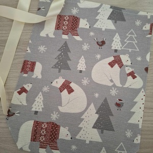 Mikulás zsák - csillogós, jegesmacis mintával - karácsony - mikulás - mikulás zsák - Meska.hu