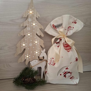 Mikulás zsák - csillogós, hóember és mikulás bácsi mintával - karácsony - mikulás - mikulás zsák - Meska.hu