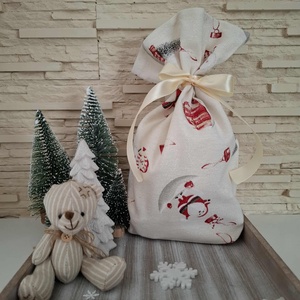 Mikulás zsák - csillogós, hóember és mikulás bácsi mintával, Karácsony, Mikulás, Mikulás zsák, Varrás, MESKA