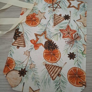 Mikulás zsák - csillogós, fenyős-narancsos mintával - karácsony - mikulás - mikulás zsák - Meska.hu