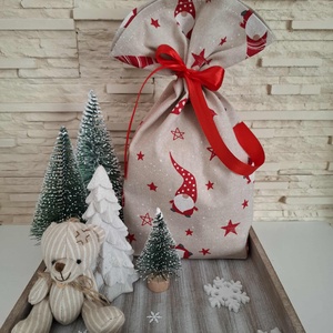 Ajándék zsák - manós, csillagos, Karácsony, Mikulás, Mikulás zsák, Varrás, MESKA