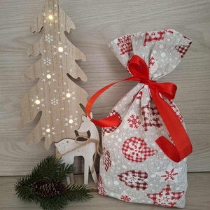 Mikulás zsák - hóesés, karácsonyi díszekkel - karácsony - mikulás - mikulás zsák - Meska.hu