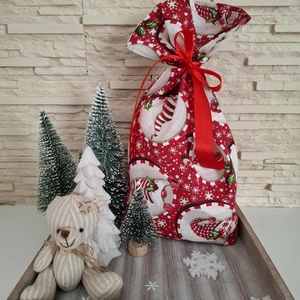 Mikulás zsák - manós, piros színvilágban - Meska.hu