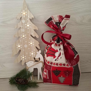 Mikulás zsák - mikukás téli tájjal, piros-bordó színvilágban - karácsony - mikulás - mikulás zsák - Meska.hu