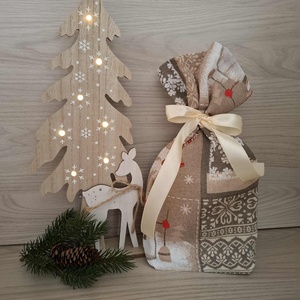 Mikulás zsák - hóember, melegbarna színvilágban - karácsony - mikulás - mikulás zsák - Meska.hu