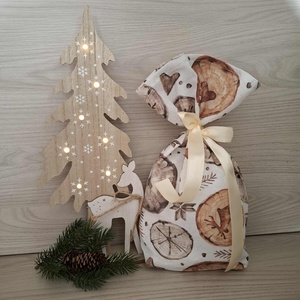 Mikulás zsák - téli minta, natúr színvilágban - karácsony - mikulás - mikulás zsák - Meska.hu