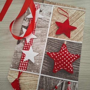 Mikulás zsák - kiscsillagos, natúr mintával - karácsony - mikulás - mikulás zsák - Meska.hu