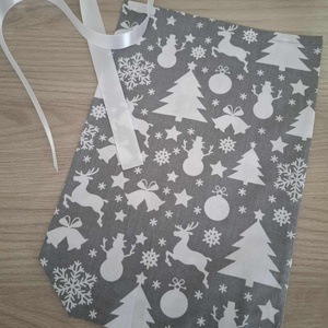 Mikulás zsák - ünnepi minta, fehér-szürke színvilágban - karácsony - mikulás - mikulás zsák - Meska.hu