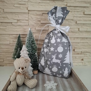Mikulás zsák - ünnepi minta, fehér-szürke színvilágban - Meska.hu