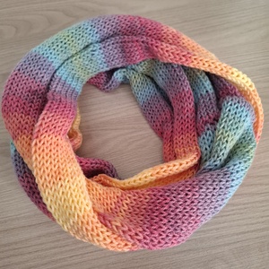 Kötött csősál batikolt fonalból - naplemente (kékes és narancsos árnyalatok) - Meska.hu