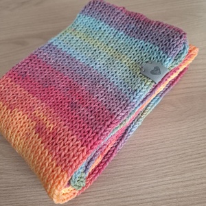 Kötött csősál batikolt fonalból - naplemente (kékes és narancsos árnyalatok) - ruha & divat - sál, sapka, kendő - sál - Meska.hu