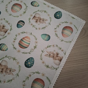 Húsvéti asztalközép nyuszkós, fehér, pasztelles színvilágban - otthon & életmód - lakástextil - abrosz, terítő - étkezőabrosz - Meska.hu