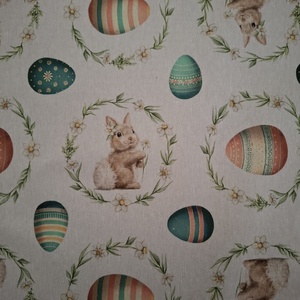 Húsvéti asztalközép nyuszkós, fehér, pasztelles színvilágban - otthon & életmód - lakástextil - abrosz, terítő - étkezőabrosz - Meska.hu