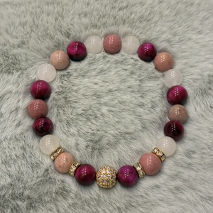 Tigrisszem-kalcedon-rodinit ásvány karkötő - ékszer - karkötő - ásványkarkötő - Meska.hu