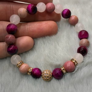 Tigrisszem-kalcedon-rodinit ásvány karkötő, Ékszer, Karkötő, Ásványkarkötő, , MESKA