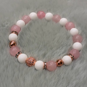 Rózsakvarc-achát ásvány karkötő - Meska.hu