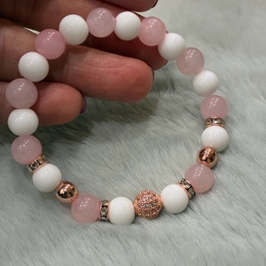 Rózsakvarc-achát ásvány karkötő - ékszer - karkötő - ásványkarkötő - Meska.hu