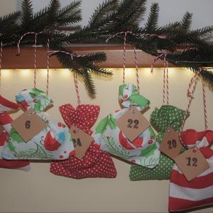 Adventi zsákok (adventi naptár) :  piros-zöld madár szett - Meska.hu