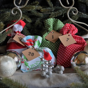 Adventi zsákok (adventi naptár) :  piros-zöld madár szett - Meska.hu