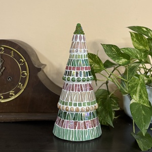 Nagy mozaik fenyő, zöld-rózsaszín - karácsony - adventi díszek - adventi ablakdekoráció - Meska.hu