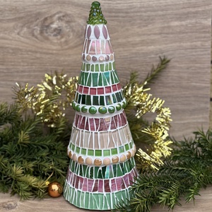 Nagy mozaik fenyő, zöld-rózsaszín - Meska.hu