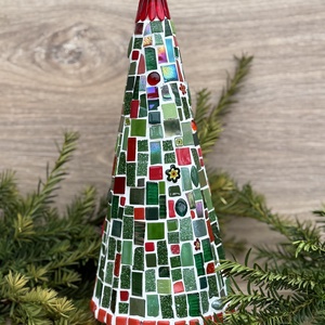 Nagy mozaik fenyő, zöld-piros, Karácsony, Adventi díszek, Adventi ablakdekoráció, Mozaik, MESKA