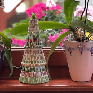 Nagy mozaik fenyő, zöld-rózsaszín - karácsony - adventi díszek - adventi ablakdekoráció - Meska.hu