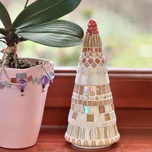 Nagy mozaik piramis, fehér- rózsaszín - Meska.hu