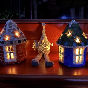 Mozaik mécses tartó házikó, türkíz - karácsony - adventi díszek - adventi ablakdekoráció - Meska.hu