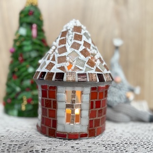 Mozaik mécses tartó házikó, piros - Meska.hu