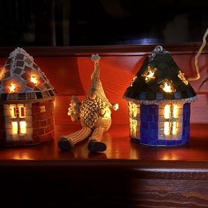 Mozaik mécses tartó házikó, piros - karácsony - adventi díszek - adventi ablakdekoráció - Meska.hu