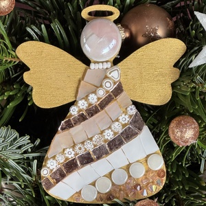 Arany-fehér angyalka fa alapon. 10x8 cm - Meska.hu