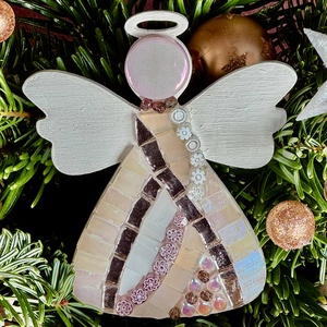 Arany-fehér angyalka fa alapon. 10x8 cm - Meska.hu