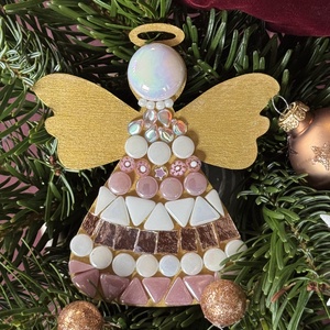 Arany-fehér angyalka fa alapon. 10x8 cm - Meska.hu