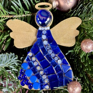 Arany-kék angyalka fa alapon. 10x8 cm - Meska.hu