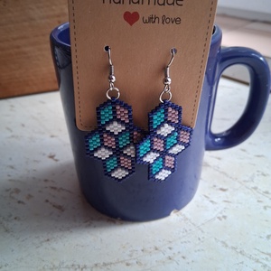 Gyöngyfűzött fülbevaló 3D - ékszer - fülbevaló - lógó fülbevaló - Meska.hu