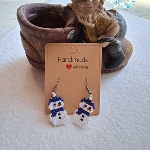 Gyöngyfűzött fülbevaló hóemberke, Ékszer, Fülbevaló, Lógó fülbevaló, Ékszerkészítés, MESKA