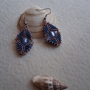 Vigyázó szem Gyöngyfűzött fülbevaló , Ékszer, Fülbevaló, Lógó fülbevaló, Ékszerkészítés, MESKA