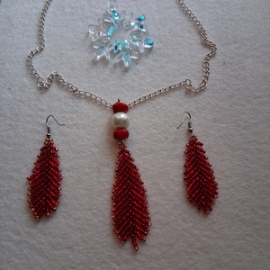 Elegáns gyöngyfűzött ékszerszett, Ékszer, Nyaklánc, Hosszú nyaklánc, Gyöngyfűzés, gyöngyhímzés, MESKA