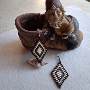 Rombusz Gyöngyfűzött fülbevaló  - ékszer - fülbevaló - lógó fülbevaló - Meska.hu