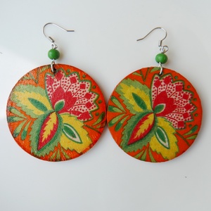 Nyár virága - fa fülbevaló, zöld fa gyönggyel - ékszer - fülbevaló - lógós kerek fülbevaló - Meska.hu