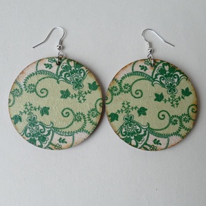 Menta ornamentika - fa fülbevaló zöld növényi mintás díszítéssel -  - Meska.hu