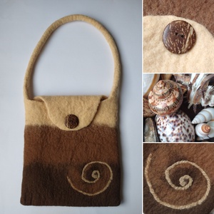Csigás táska - egyedi, gyapjúból nemezelt kézitáska, tarisznya, kókusz gombbal, mágnes zárral - Meska.hu