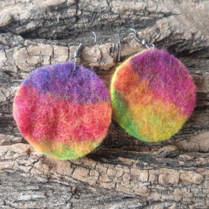 Színvarázs korong fülbevaló -nemezelt fülbevaló , Ékszer, Fülbevaló, Lógó fülbevaló, Nemezelés, MESKA