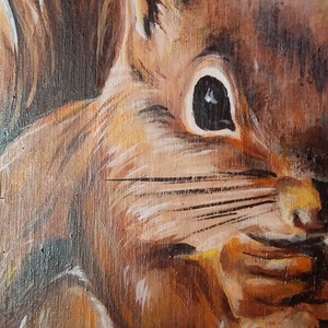 Erdei mókus  - akril festmény rétegelt lemezre fagyöngyös akasztóval -  - Meska.hu