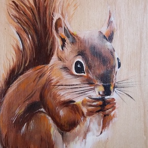 Erdei mókus  - akril festmény rétegelt lemezre fagyöngyös akasztóval -  - Meska.hu