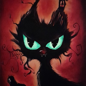 Halloween cica - foszforeszkáló szempárral; akrilfestmény vászonra - művészet - festmény - akril - Meska.hu