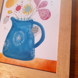 Egy kancsó virág - kollázstechnikával készített mosolygós kép natúr fakeretben - művészet - festmény - festmény vegyes technika - Meska.hu