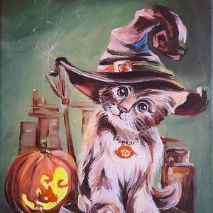 Halloween cica - akrilfestmény világító festékkel - Meska.hu